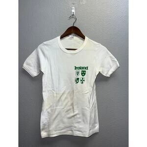 Vintage Ireland Shirt Rock House Emblem White Green Short Sleeve 70s Tee Small